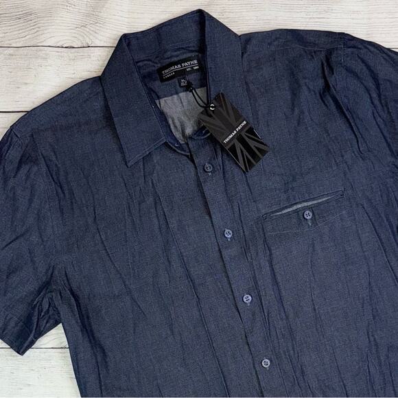 Thomas Payne NWT Men's Maester Short Sleeve Chambray Buttoned Shirt Size XL - Picture 1 of 7